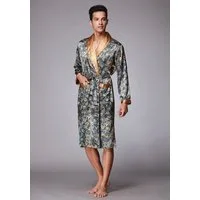 Vivi Idee Morgenmantel Herren Schlafmantel Bademantel kimono lang leicht satin Sauna