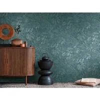 A.S. Création Vliestapete Tropisch Blättermuster Petrol Silber Metallic 39560-3