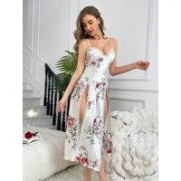 Elegant Love Maxikleid Sexy Satin-Schlafanzug – Langes Negligé Spitzenbesatz