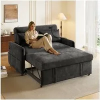 Merax Schlafsofa mit 3-in-1 Bettfunktion, Loungesessel mit USB und Handyhalter, Schlaffunktion und viel Stauraum