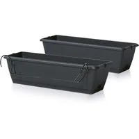 Spetebo Balkonkasten Balkon Blumenkasten mit Halterung und Bewässerungssystem (Packung, 2 St., 1 tlg), Kunststoff Geländer Pflanztopf in anthrazit