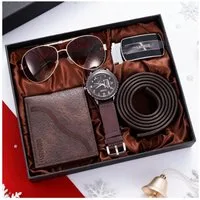 Fyrove Geldbörse 4-teiliges Herren Geschenkset, Uhr, Gürtel,Sonnenbrille (Leder, elegant, für Vatertag & Geburtstag, Geburtstagsgeschenk, Männer Geburtstag Hochzeitstag Geschenke), Geburtstag, Weihnachten & Valentinstag