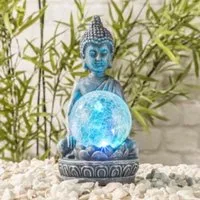 HI LED Außen-Stehlampe LED Solar Buddha mit Crackle Glaskugel Maße: ca. 11,5 x 9,5 x 19,5 cm