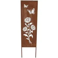 Dekoleidenschaft Gartenstecker "Blumen & Schmetterlinge" mit Echtrost Finish, 117 cm hoch, Dekoschild Metallschild, Gartendeko, Gartenschild, Metalldeko, Rostdeko