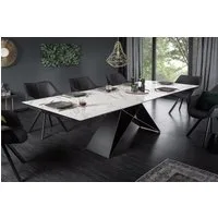 riess-ambiente Esstisch PROMETHEUS 180-220-260cm weiß – Keramik made in Italy, Marmor-Design (Einzelartikel, 1-St), 3-stufig ausziehbar & Metall-Gestell – ideal für bis zu 12 Personen