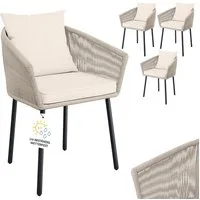 STEELSØN Gartenstuhl Nair mit Sitzauflagen & Kissen (4er Set, beige), Gartensessel aus Polyrattan, elastisches Seilgeflecht, wetterbeständig