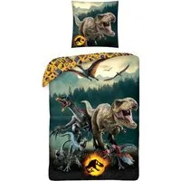 MTOnlinehandel Bettwäsche Jurassic World Dinosaurier 135x200 + 80x80 cm, 100 % Baumwolle, Renforcé, 2 teilig, Dino JW: Ein neues Zeitalter Kinder- und Teenagerbettwäsche