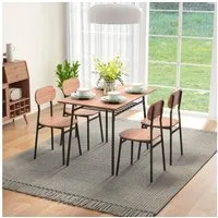HOMCOM Essgruppe Esstisch mit 4 Stühlen, Küchentisch mit Ablagefläche, (Esszimmermöbel, 5-tlg., Esstisch Set), für Küche, Esszimmer, Stahl, Teak