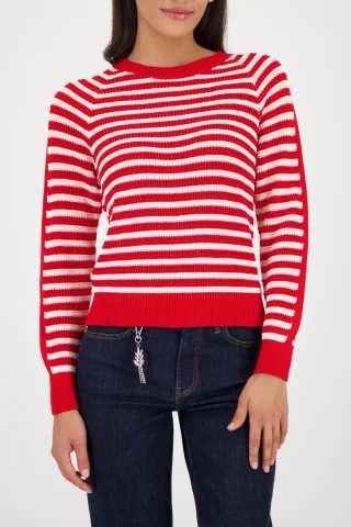 monari - Strickpullover mit Streifen chilli pepper ringel - Gr. - 40