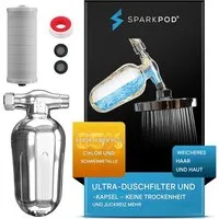 sparkpod Filter-Set Dusche Badewanne Hochleistungs-Duschfilter für Hautpflege, Zubehör für Alle handelsüblichen Duschköpfe mit ½-Zoll-Standardanschluss, Effektives Filtersystem gegen Chlor, Kalk & Schadstoffe