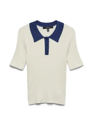 VERO MODA - VMWILLOW SS POLONECK TOP Birch - Gr. - XS