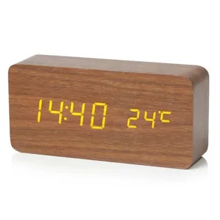 LED Electronic Wooden Alarm Clock Time Temperature Display USB + Battery Dual Power Supply Digital Alarm Clock LED Alarm