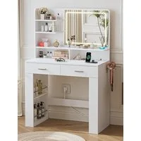 FiveWillowise Schminktisch mit LED-Beleuchtung & Spiegel, integrierter Steckdose, 85x40x131xcm (1-St), Coiffeuse mit 5 Fächern, 2 Schubladen, dimmbarer Helligkeit