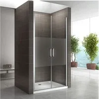 i-flair Dusch-Doppelflügeltür Duschtür Lara mit Pendeltüren aus teilsatiniertem ESG Sicherheitsglas, 68x185 cm, 6 mm Sicherheitsglas