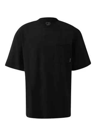 Q/S designed by - Loose Fit T-Shirt in kompakter Jerseyware mit Brusttache schwarz - Gr. - S