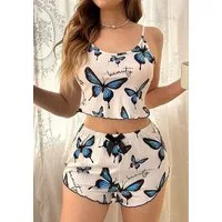 Lovolotti Pyjama Damen Schlafanzug Set mit Schmetterling 2-teiliges Sommer Schlafanzug Set mit Shorts und Top, Nachtwäsche