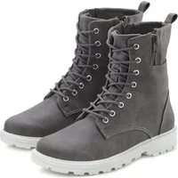 LASCANA Stiefelette zum Schnüren, modische Optik im Combat Look, Reißverschluss-Boots