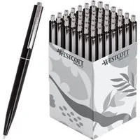 WESTCOTT Druckkugelschreiber Kugelschreiber ALLTIME Schwarz 50 Stück, Strichstärke M, X20 Mine, (Vorteilspack, 50-tlg), Dokumentenecht nach ISO 12757-2, Stabiler Metallclip