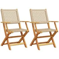 vidaXL Gartenstuhl Gartenstühle 2 Stk. Beige Massivholz und Poly Rattan (2 St)