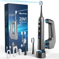 Elegear Elektrische Zahnbürste 3-in-1 Sonic Electric Zahnbürste mit Wasserflosser 46° Sweep-Vibration, 3 Putzmodi + 4 Bewässerungsmodi, 2 Aufsteckbürsten, IPX7, tragbar