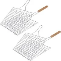 HAC24 Grillguthalter BBQ Grillkorb Grillhalter Grillgut Grillwender Grillgitter, Stahl, (Set, 2-St), für Fleisch, Würstchen, Fisch, Gemüse uvm.
