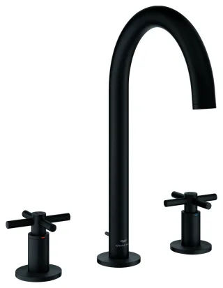 GROHE 3-Loch-Waschtisch-Batterie Atrio 20643, Rohrauslauf Kreuz-Griff phantom black, 20643KF0 20643KF0