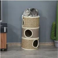 PawHut Kratztonne Höhe 70 cm Katzenkratzbaum 3 Ebenen Katzenbaum Kletterbaum, (katzentunnel, 1-tlg., kratzsäule), Sisal Plüsch