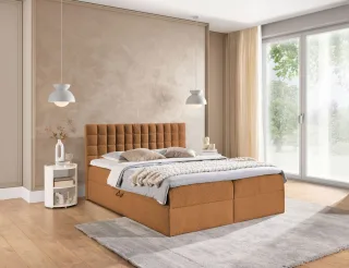 Boxspringbett Schlafzimmerbett TORIBO 140x220cm Stoff Coral Cognac