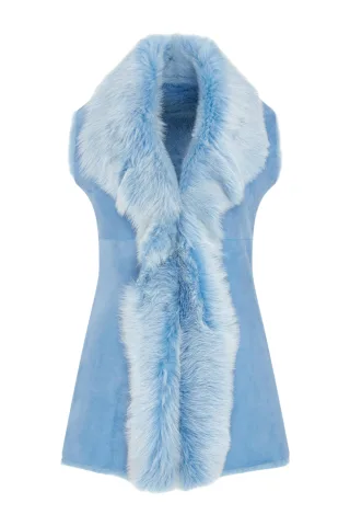 Damen Blaue Toscana Schaffell Lange Weste-Sorocaba