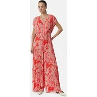 comma Jumpsuit Overall Gemusterter Plissee-Overall mit Bindedetail