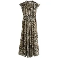 Next Midikleid Plissiertes Mesh-Midikleid mit V-Ausschnitt (1-tlg)