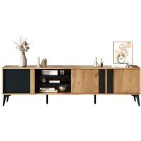 REDOM Lowboard rustikaler TV-Schrank 180 cm mit Stauraum (Fernsehtisch,TV-Board,TV-Ständer, TV-Kommode, 1 St., 3 Türen und 3 offene Fächer), für Fernseher bis 80 Zoll