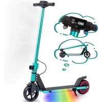 Vankel E-Scooter Kinder ab 6 Jahre, klappbar, 10km, Bunte Leuchten, Jungen und Mädchen, 150 W, 14 km/h, (für Jungen und Mädchen, max. 50kg, faltbar, Aluminiumrahmen), Elektro-Kinderroller, Lenksäulenlicht, mit Haken, EBS + Fußbremse