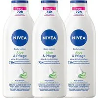 Nivea Körperlotion Body Aloe & Pflege 3 x 400ml Hyaluron, Aloe Vera & Tiefenpflege Packung, 3-tlg., Aloe Vera, Hyaluron, Tiefenpflege Serum