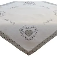 matches21 HOME & HOBBY Tischdecke Tischdecke ELINA Herzstickerei cremeweiß grau Polyester 85 x 85 cm (1-tlg), Pflegeleicht & waschbar bei 30 °C
