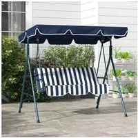 Outsunny Hollywoodschaukel, 3-Sitzer, mit verstellbarem Dach, Schwingbank, 1 tlg., Gartenschaukel, bis 240 kg belastbar, für Garten, Balkon, Mesh, Blau