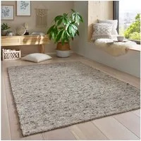 TaraCarpet Wollteppich TaraCarpet Lambrecht, rechteckig, Höhe: 13 mm, Hand-Web-Teppich grau gewalkt Wohnzimmer Esszimmer 070x130 cm