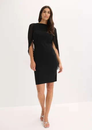 bonprix Cocktailkleid mit Chiffon-Ärmel, schwarz, Gr.46, Cocktailkleid aus strukturiertem Crepe mit Chiffon-Ärmeln