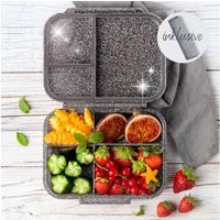 LEKKABOX Lunchbox Mini Glitzer Brotdose, 3 Fächer - Kinder Bento Box Vesperdose Brotbox, Für feuchte Lebensmittel auslaufsichere Bento Box, inkl. extra Trenner