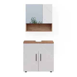 Vicco Badmöbel-Set, Weiß Hochglanz, Honigeiche, Holzwerkstoff, 7 Fächer, nicht einzeln stellbar,Rechteckig, 80x58.6x41 cm, Badezimmer, Badmöbelsets & Badmöbelserien, Badmöbel-Sets