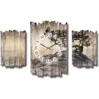 Kreative Feder Wanduhr 3-teilige DESIGNER-Wanduhr „Einsamer Baum“ im Shabby-Chic-Stil (ohne Ticken, Funk- oder Quarzuhrwerk, elegant, außergewöhnlich, modern)
