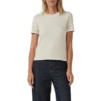 s.Oliver BLACK LABEL Kurzarmpullover Feinstrick, Rundhals mit kontrastfarbenen Bündchen
