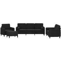 vidaXL Sofa 4-tlg. Sofagarnitur mit Kissen Schwarz Samt, 1 Teile