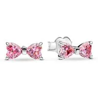 Pandora Paar Ohrstecker 293505C01, Damen- Silber Funkelnde Pinkfarbene Schleife