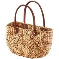 Kobolo Shopper Korbtasche aus Wasserhyazinthe - Kunstledergriffe - natur braun