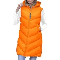 RMK Longweste Damen Steppweste Lang Weste Mantel Ärmellos Jacke Outdoor Warm Winter mit Kapuze