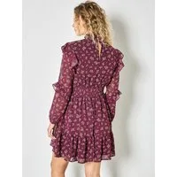 Apricot Druckkleid Blumen-Minkleid mit Rüschen