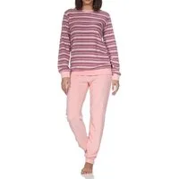 Normann Pyjama Damen Frottee Schlafanzug mit Bündchen Pyjama in Streifendesign