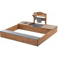 roba® Sandkasten mit Matschküche und Sitzbank - Massivholz - Wetterfest Garten, als Straße bemalte Sitzbank - Spielfreude mit Sand & Wasser für Kinder