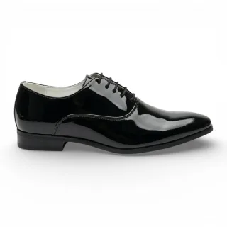 Schwarze Herren-Oxford-Brogues aus Lackleder